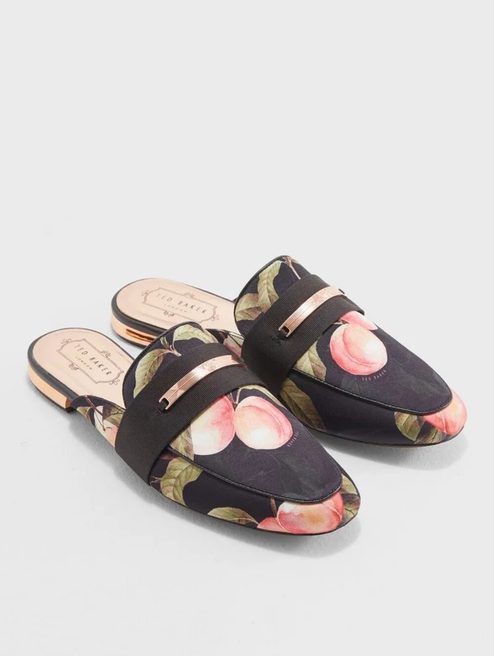 Ted Baker Black Peach Fruit Print Slip-On Designer Loafers